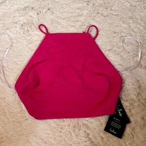 Hot Pink Barbie Preppy Coquette Vivid Feminine Criss Cross Tie Crop Halter